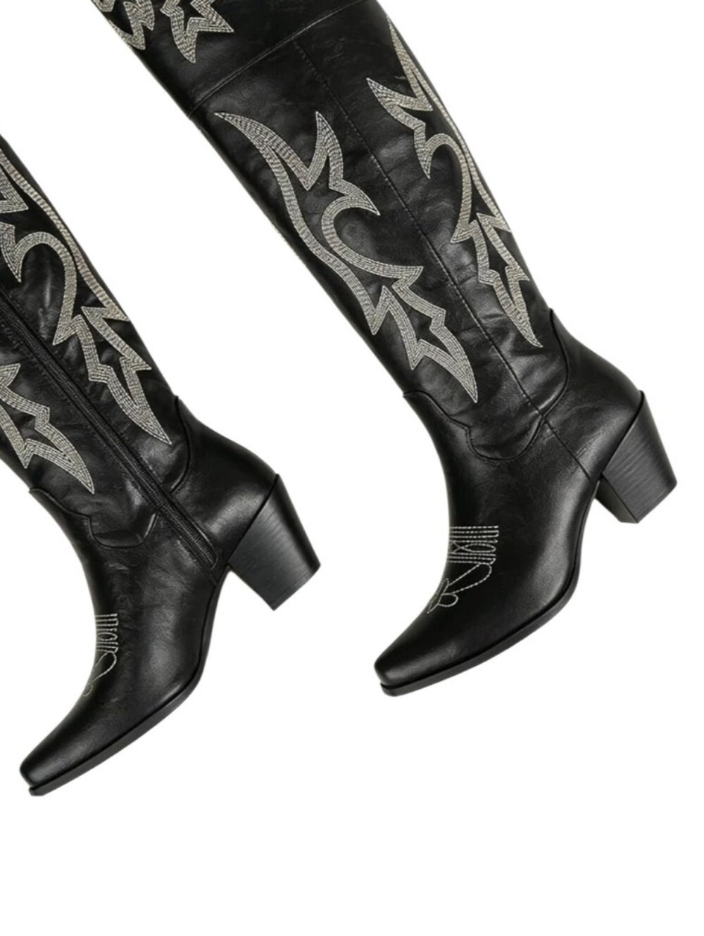 Black Faux Leather Embroidered Thigh-High Western Boots Sz 10.5  Nwt - Picture 3 of 4